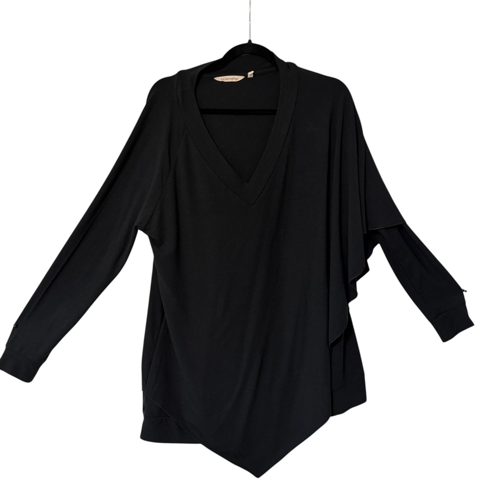 Soft Surroundings Tunic Top‎ Womens Large Black Asymmetric V-Neck Knit
